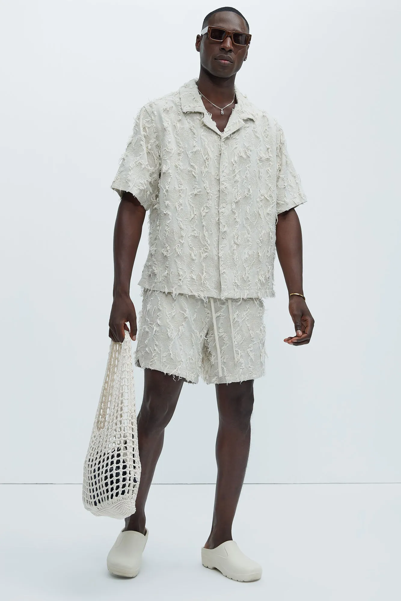 Frayed Jacquard Linen Shirt - Off White sold by Fashion Nova product image thumbnail 2