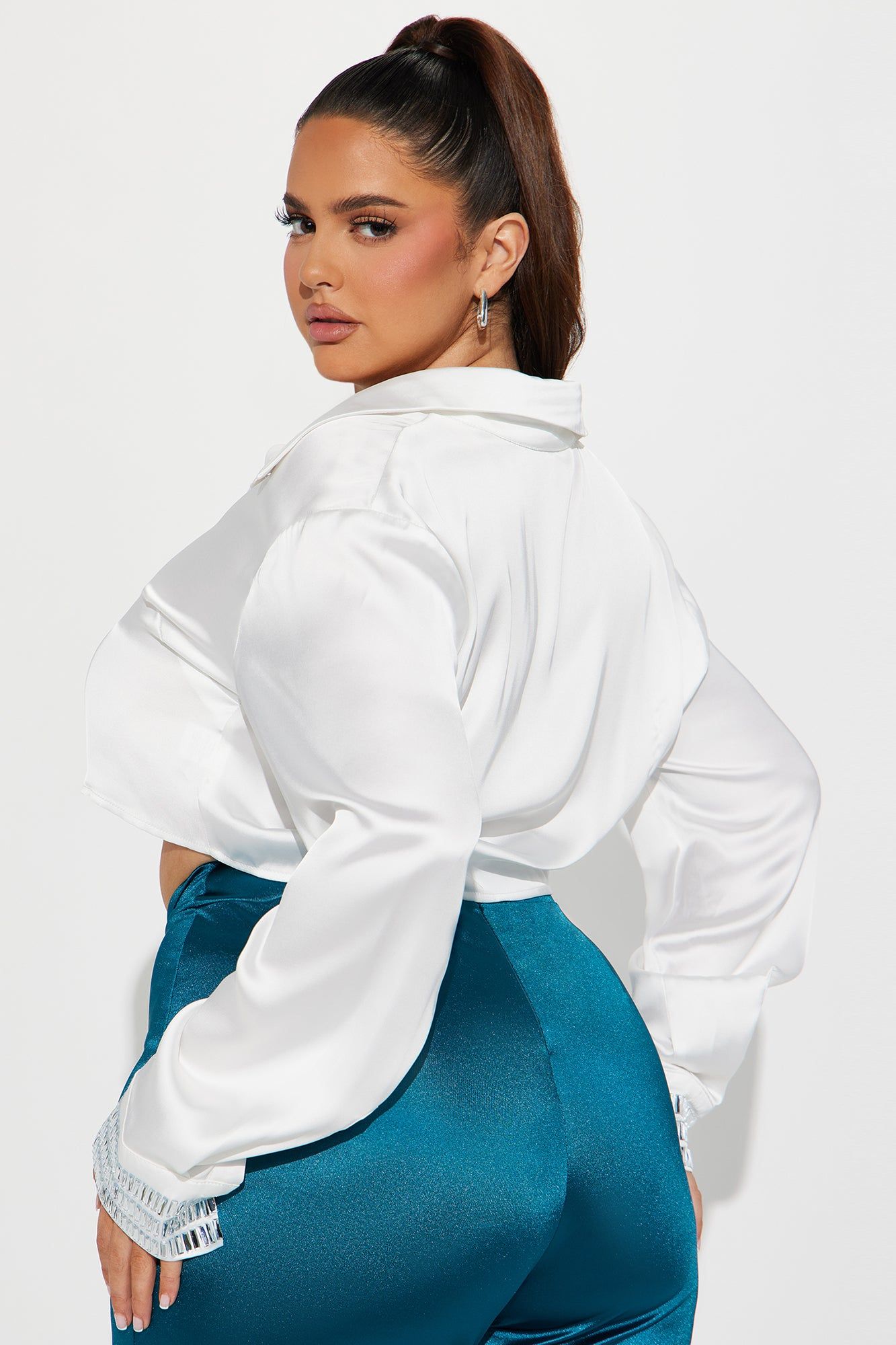 Parley Satin Shirt - White sold by Fashion Nova product image thumbnail 7