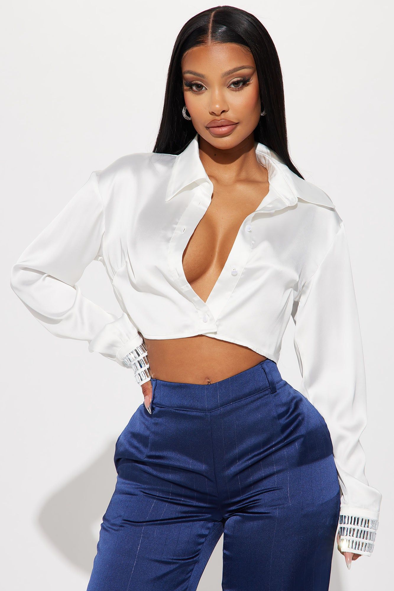 Parley Satin Shirt - White sold by Fashion Nova