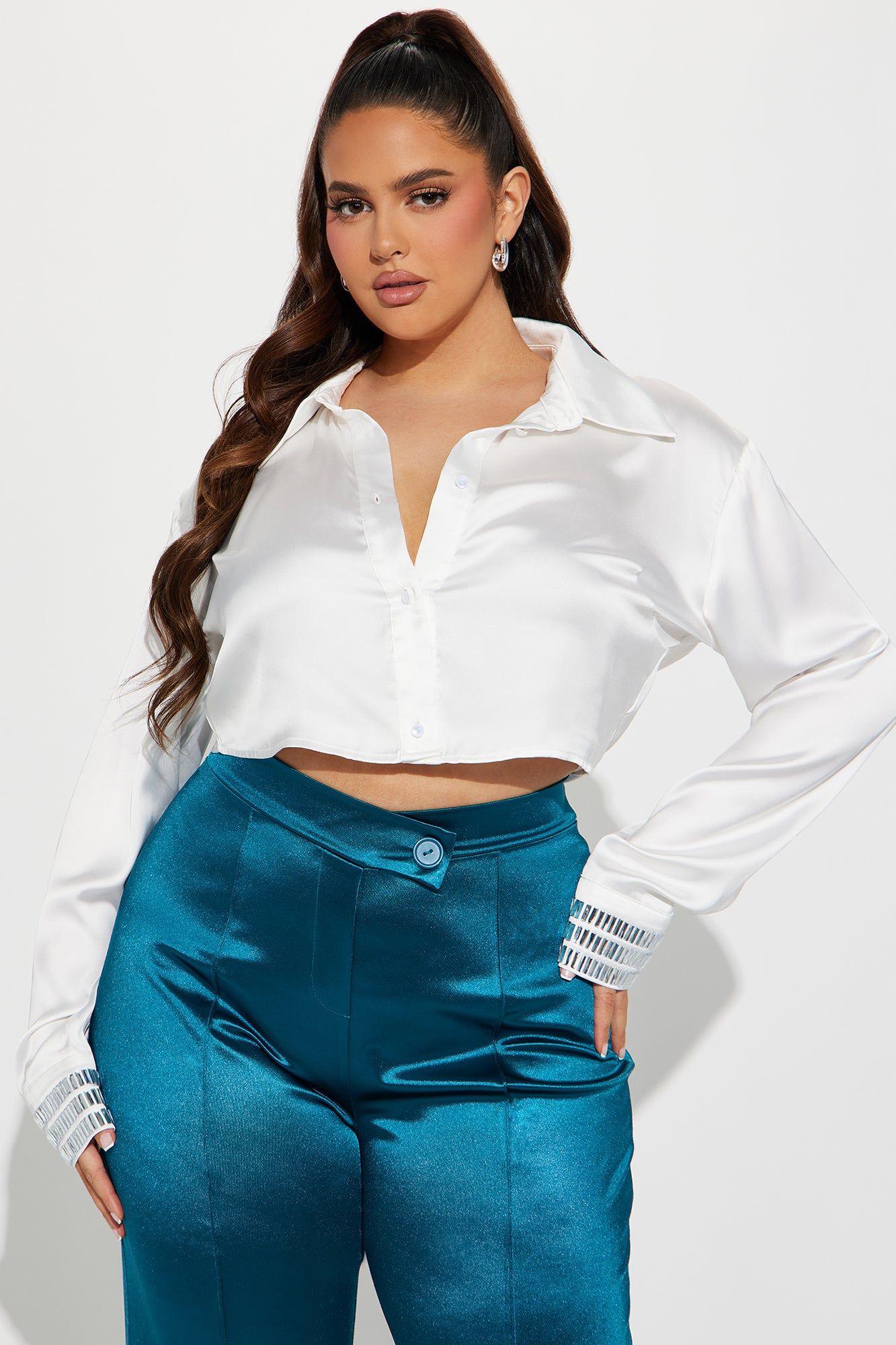 Parley Satin Shirt - White sold by Fashion Nova product image thumbnail 4
