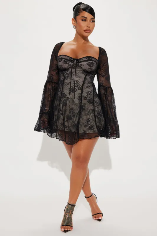 Analise Lace Mini Dress - Black/combo sold by Fashion Nova