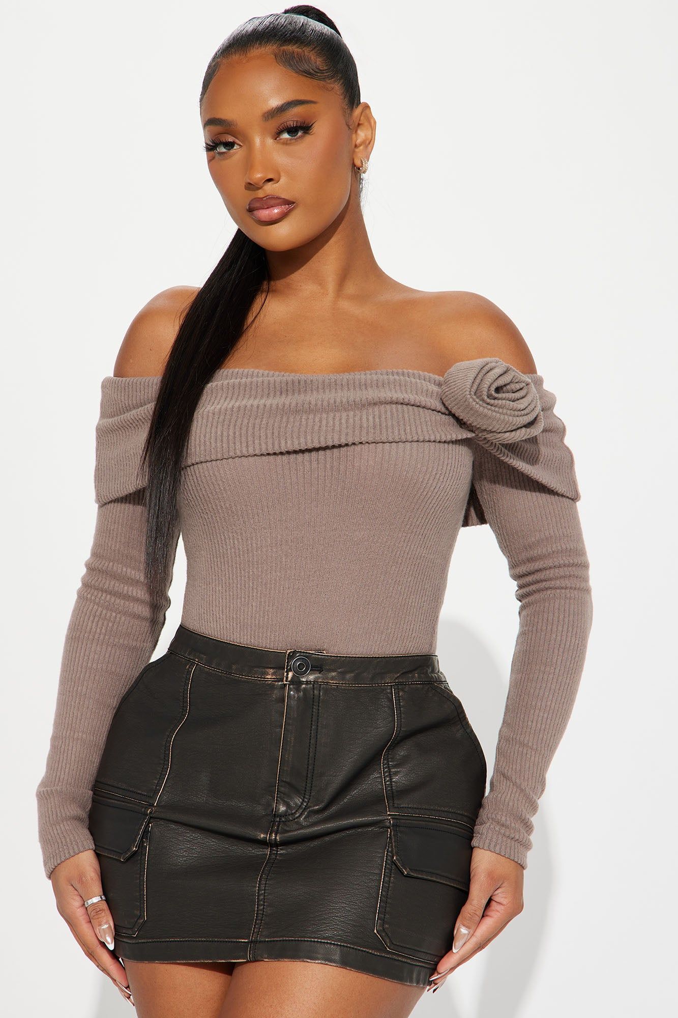 Rosa Off Shoulder Bodysuit - Grey sold by Fashion Nova product image thumbnail 3