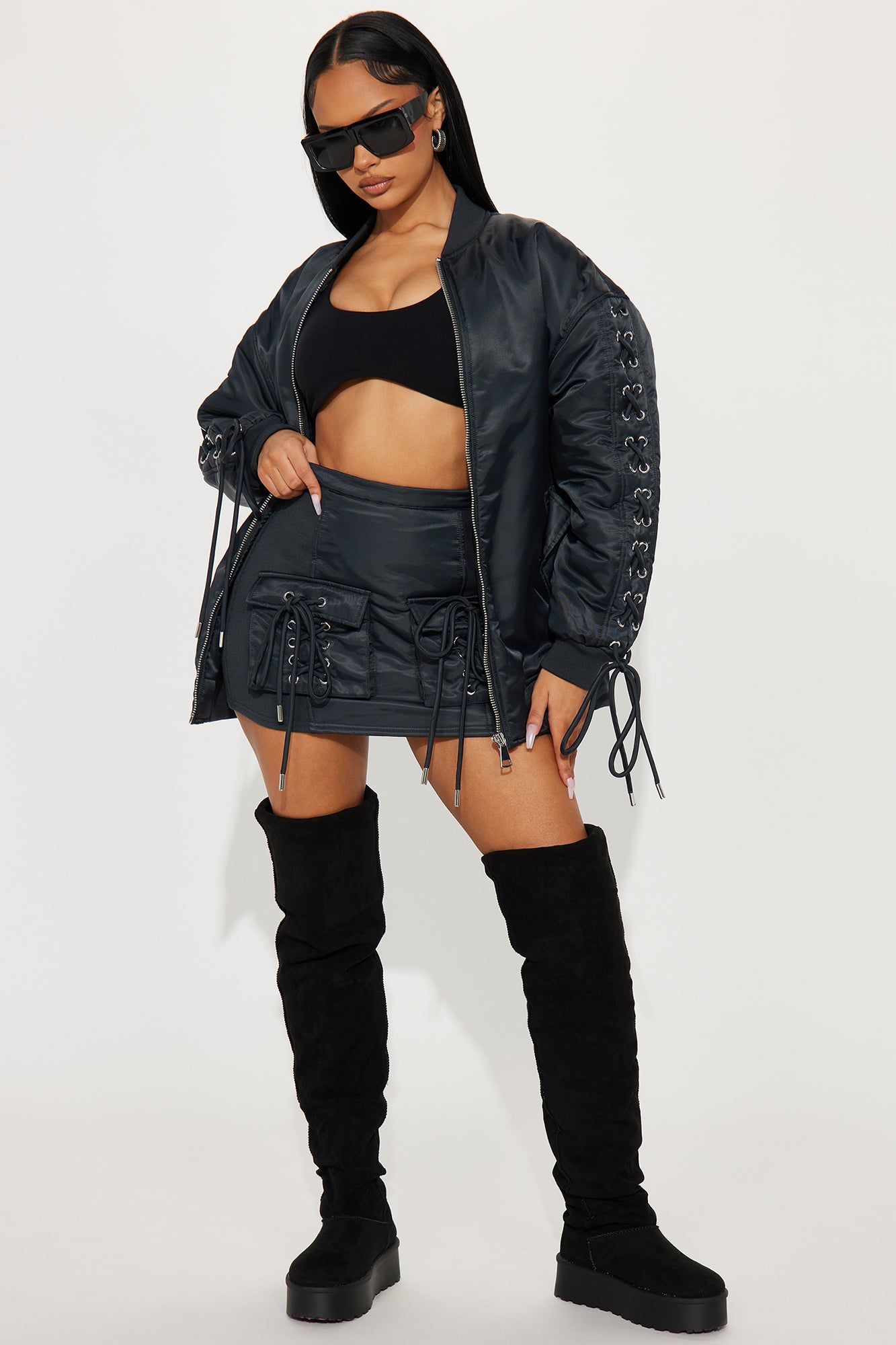 Roxxy Puffer Skirt Set - Charcoal sold by Fashion Nova
