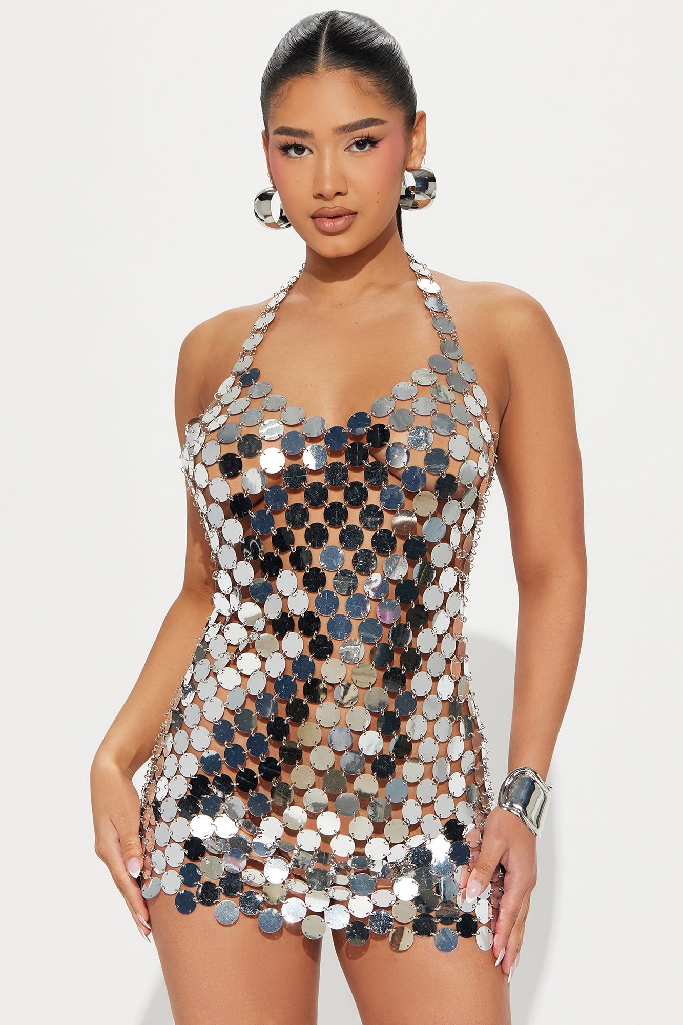 Dancing In Paillettes Mini Dress - Silver sold by Fashion Nova
