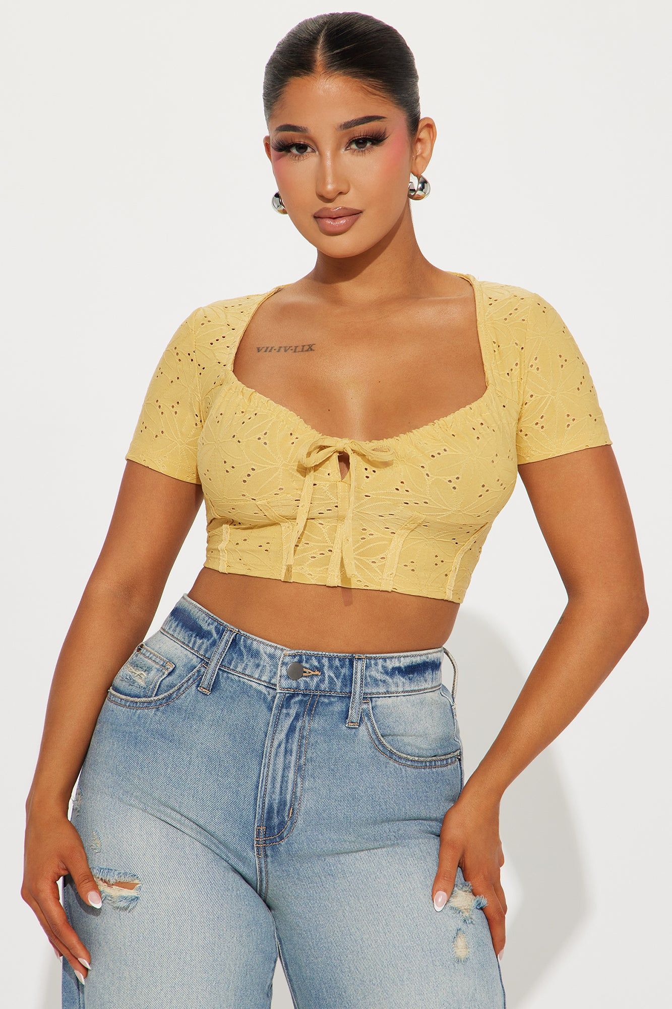 Edith Eyelet Blouse - Yellow sold by Fashion Nova