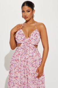 Shantel Chiffon Floral Maxi Dress - Pink/combo sold by Fashion Nova