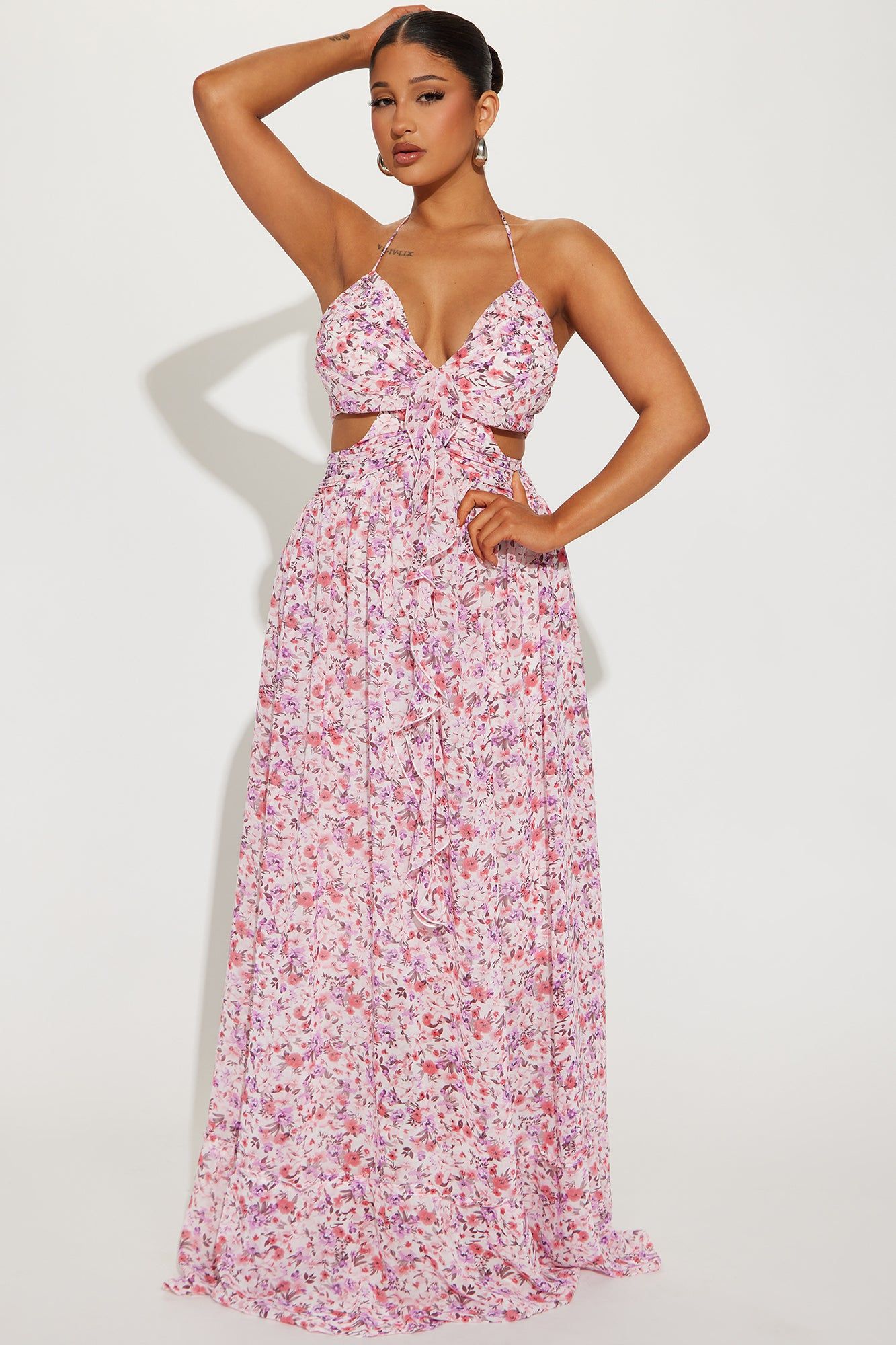 Shantel Chiffon Floral Maxi Dress - Pink/combo sold by Fashion Nova
