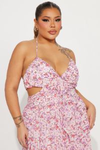 Shantel Chiffon Floral Maxi Dress - Pink/combo sold by Fashion Nova