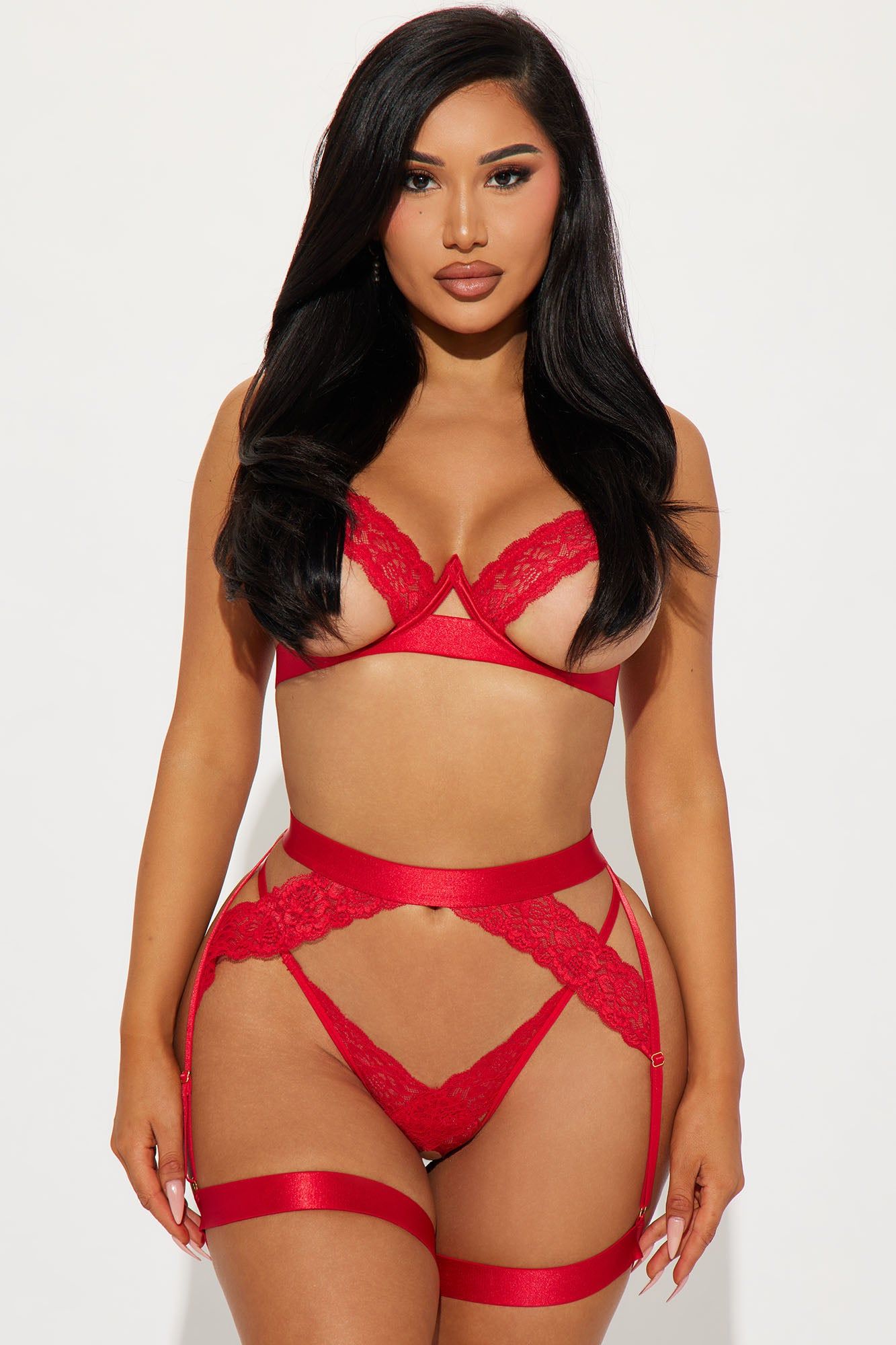 With Passion Open Cup Crotchless 3 Piece Set - Red sold by Fashion Nova