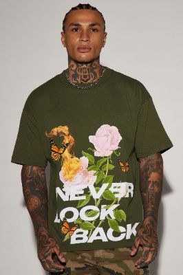 Never Look Back Short Sleeve Tee - Olive sold by Fashion Nova