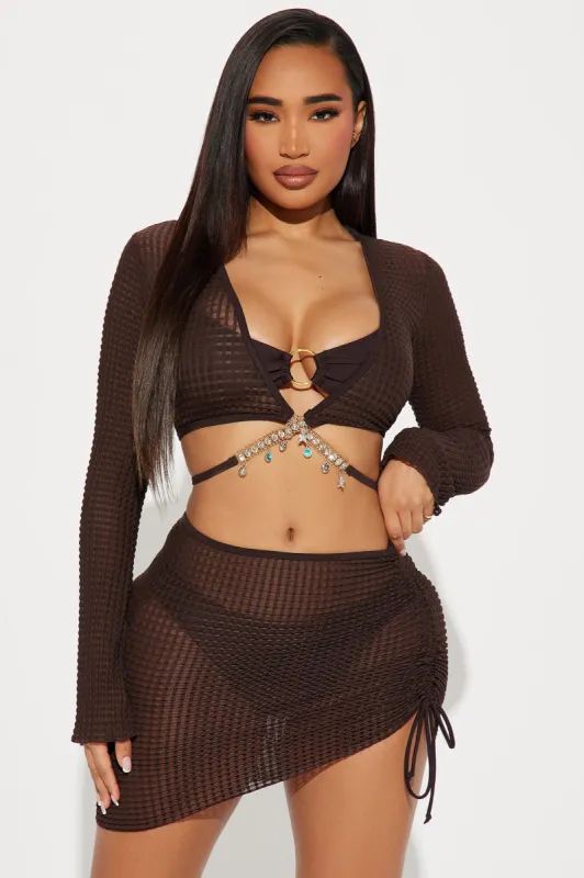 Anika Charm Chain 4 Piece Bikini Set - Brown sold by Fashion Nova