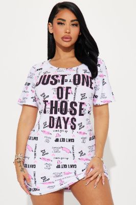 One Of Those Days PJ Sleep Shirt - White/combo made by Fashion Nova