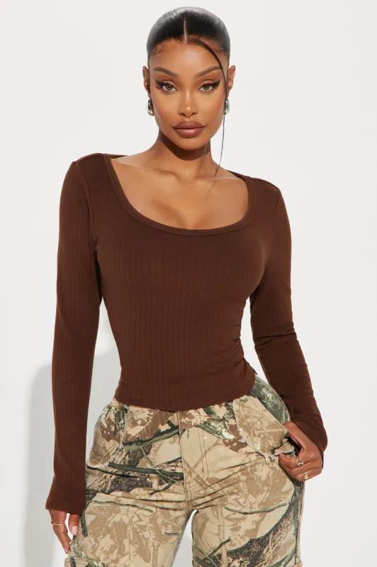 Taylor Scoop Neck Long Sleeve Top - Chocolate sold by Fashion Nova