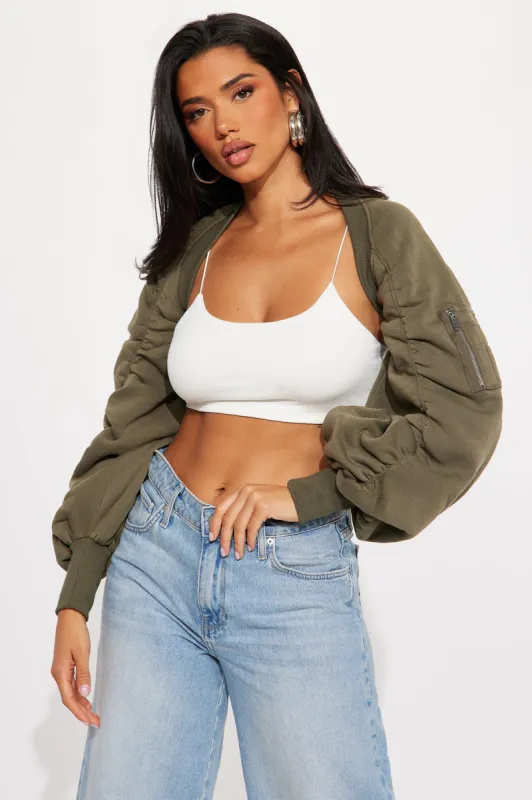 Cute And Comfy Bolero - Olive sold by Fashion Nova
