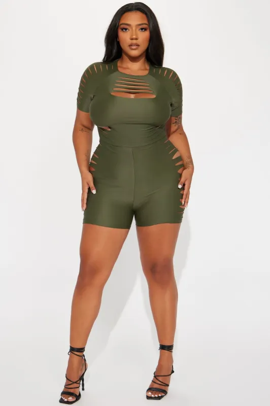 Move Ya Body Romper - Olive made by Fashion Nova