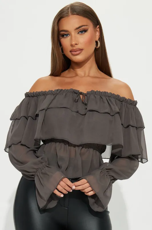 Cambria Blouse Top - Charcoal sold by Fashion Nova