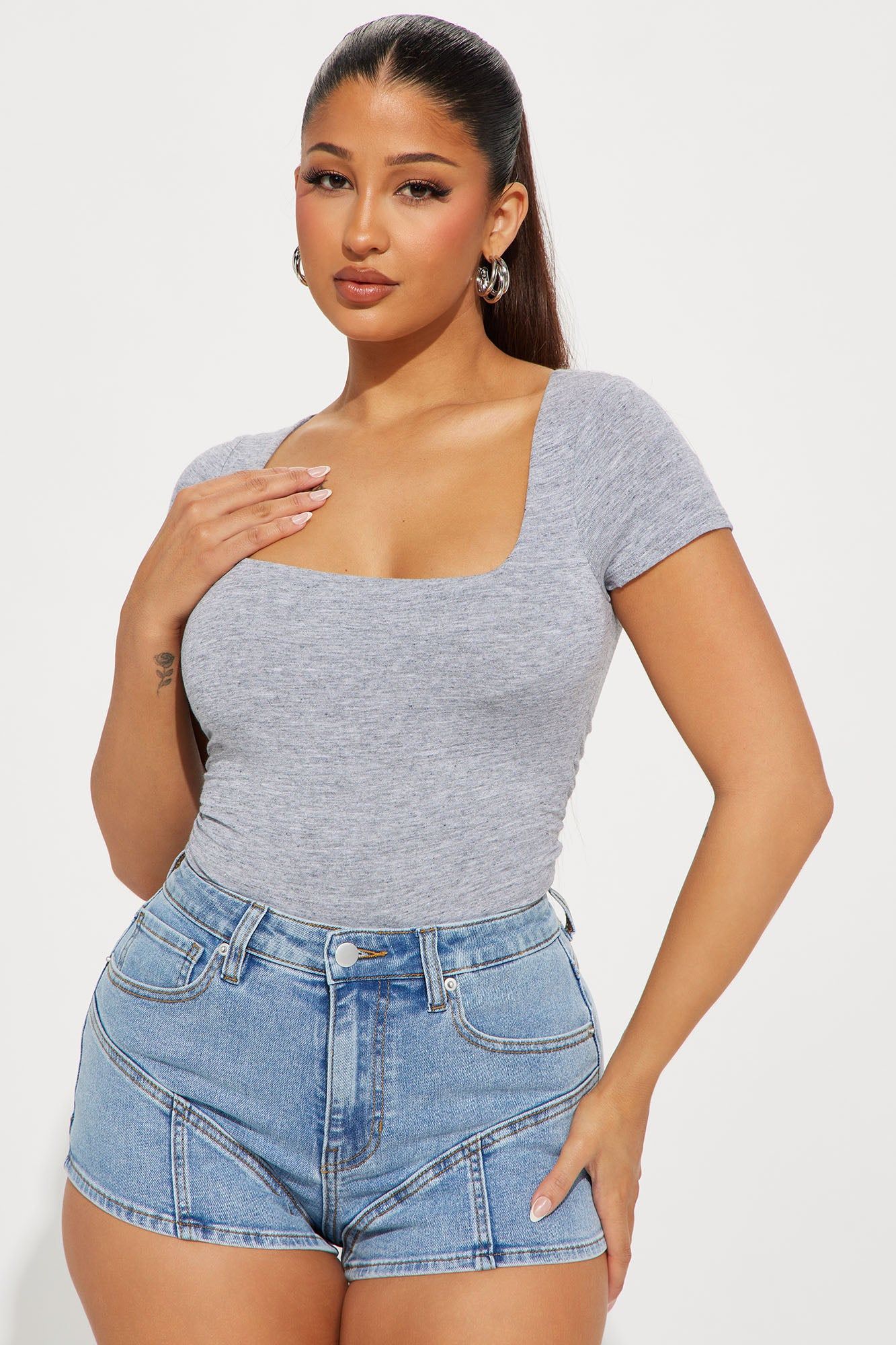 Devyn Double Layered Bodysuit - Heathered Grey sold by Fashion Nova product image thumbnail 3