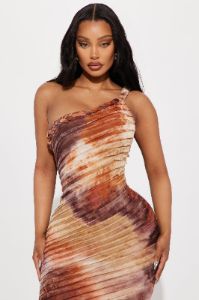 Maylee Textured Maxi Dress - Brown Combo sold by Fashion Nova
