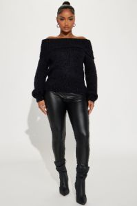 Call Me Off Shoulder Sweater - Black sold by Fashion Nova