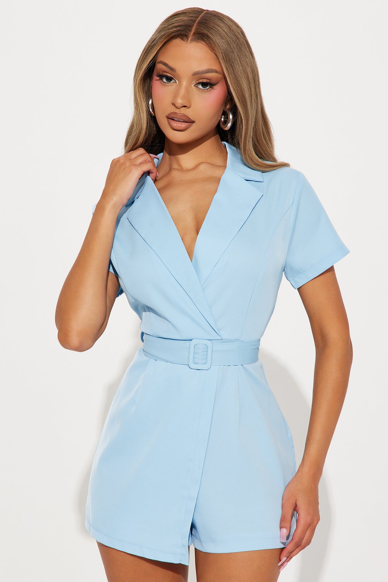 Know My Worth Blazer Romper - Light Blue sold by Fashion Nova product image thumbnail 2
