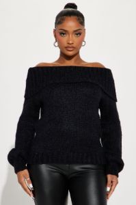Call Me Off Shoulder Sweater - Black sold by Fashion Nova