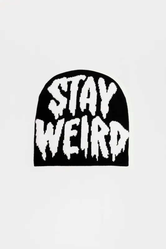 Stay Weird Beanie - Black sold by Fashion Nova
