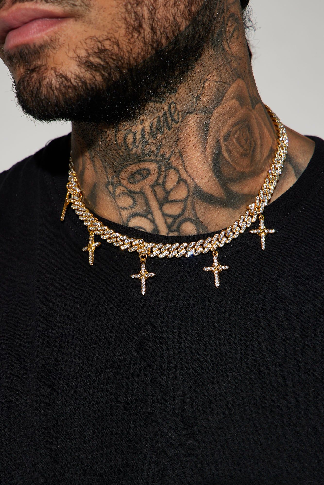 Crosses Iced Cuban Chain Necklace - Gold sold by Fashion Nova