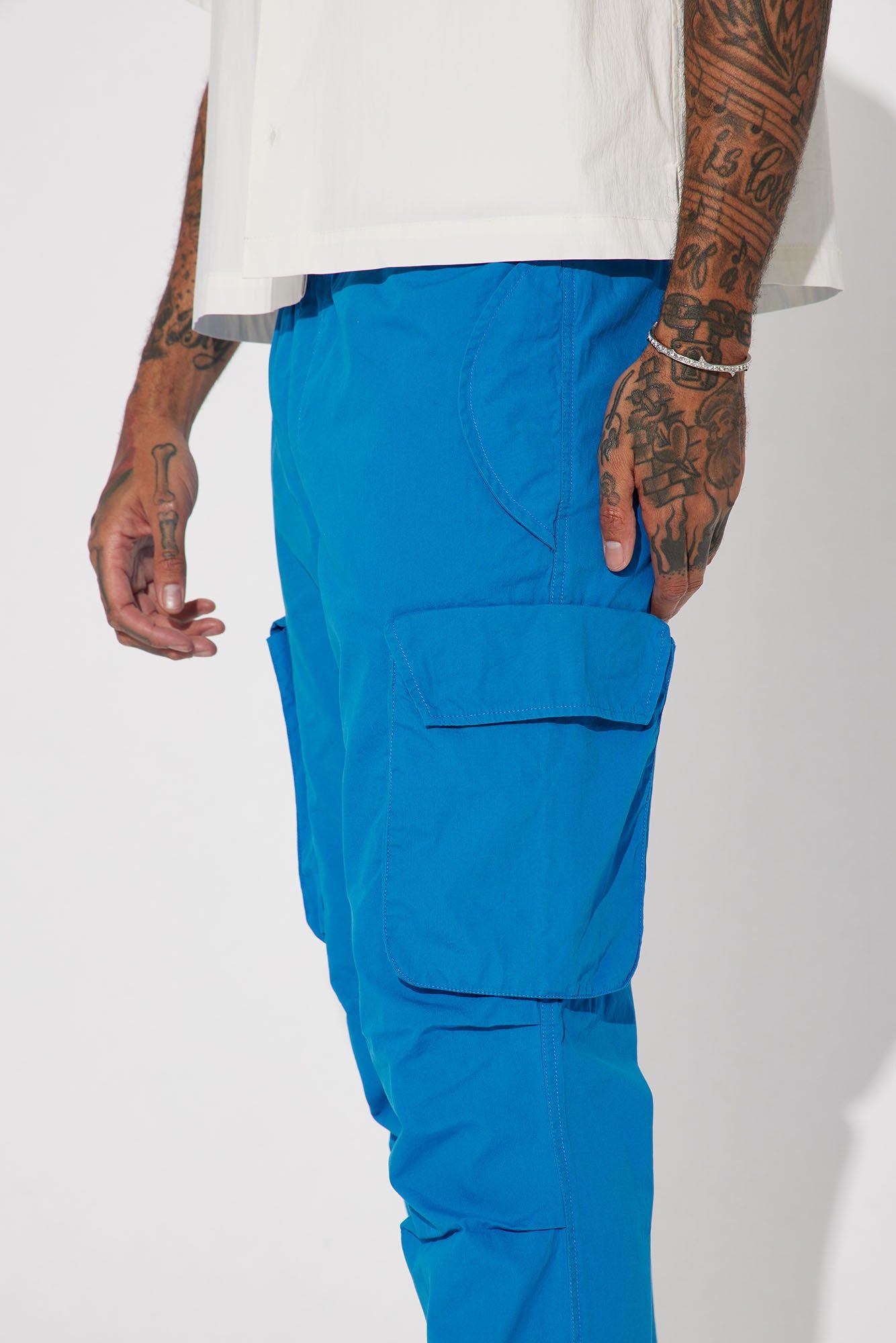 Slim Flare Cargo Parachute Pants - Blue sold by Fashion Nova product image thumbnail 4