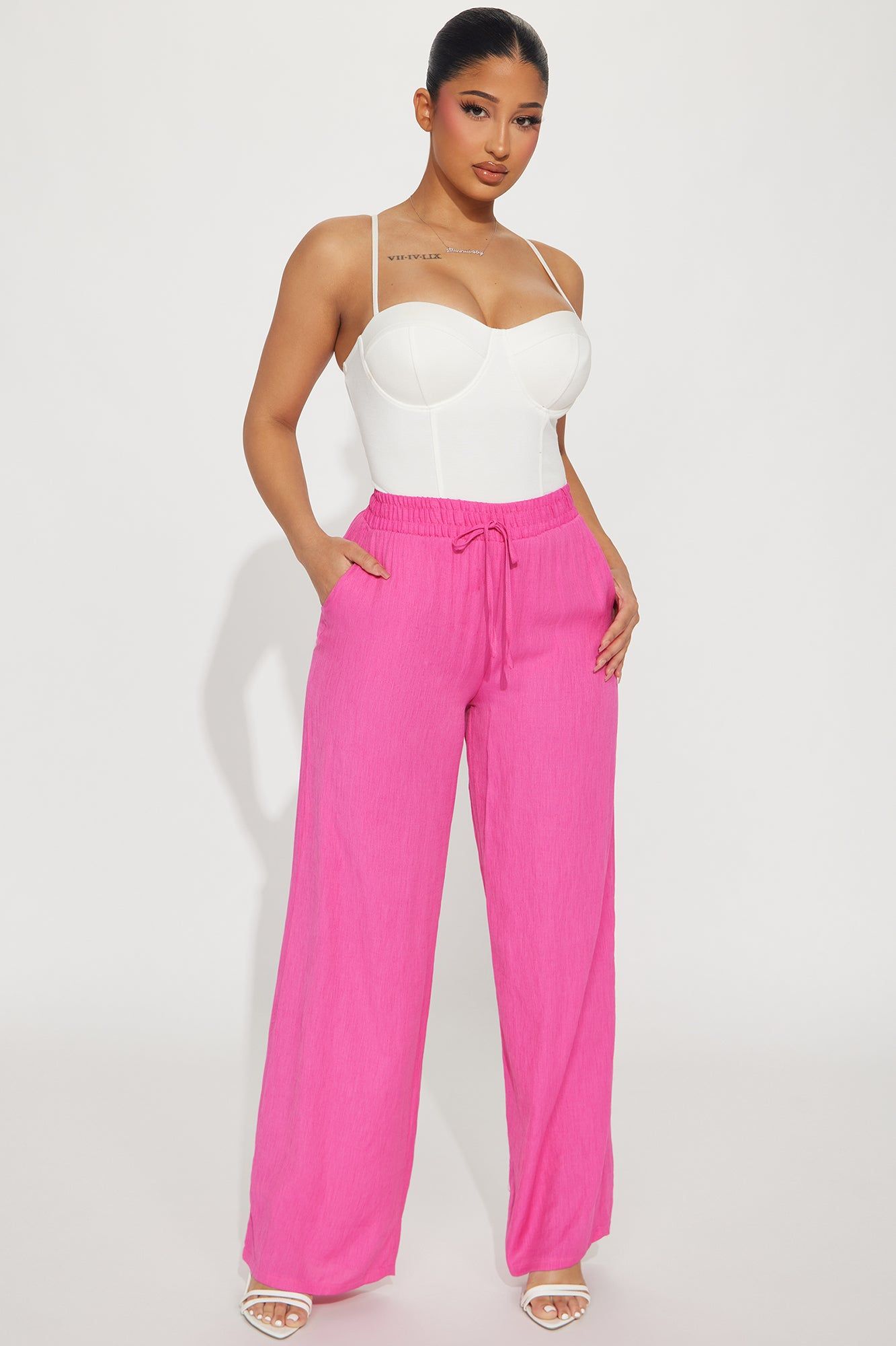 Playin Around Linen Wide Leg Pant - Fuchsia sold by Fashion Nova