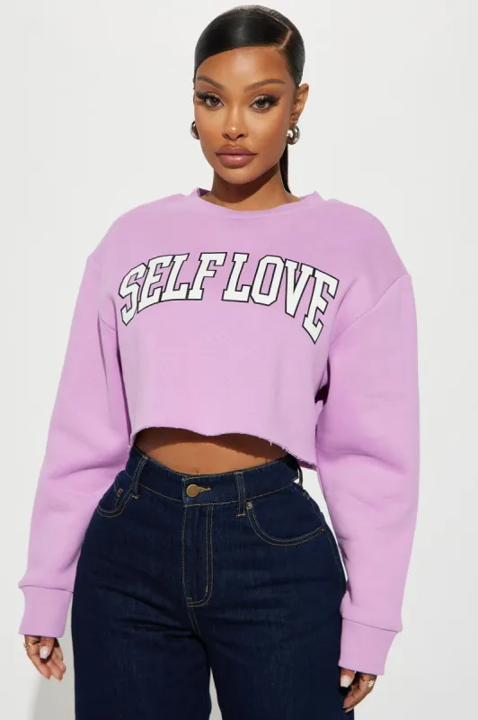 Self Love Crop Sweatshirt - Lavender sold by Fashion Nova