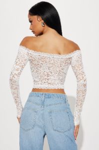 Emma Lace Off Shoulder Top - White sold by Fashion Nova
