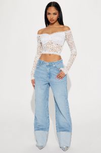 Emma Lace Off Shoulder Top - White sold by Fashion Nova
