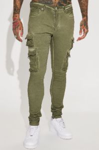 Loaded Stacked Skinny Cargo Jeans - Olive sold by Fashion Nova