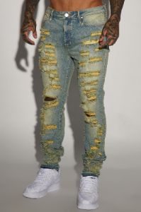 Let's Work On It Stacked Skinny Jeans - Vintage Blue Wash sold by Fashion Nova