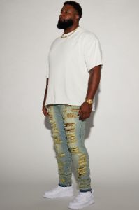 Let's Work On It Stacked Skinny Jeans - Vintage Blue Wash sold by Fashion Nova