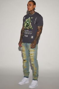 Let's Work On It Stacked Skinny Jeans - Vintage Blue Wash sold by Fashion Nova