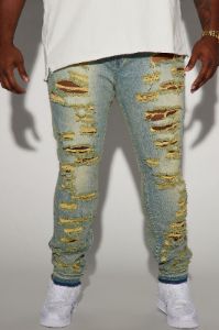 Let's Work On It Stacked Skinny Jeans - Vintage Blue Wash sold by Fashion Nova
