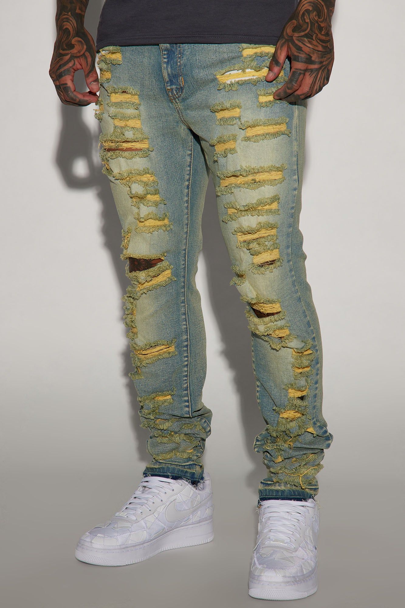 Let's Work On It Stacked Skinny Jeans - Vintage Blue Wash sold by Fashion Nova