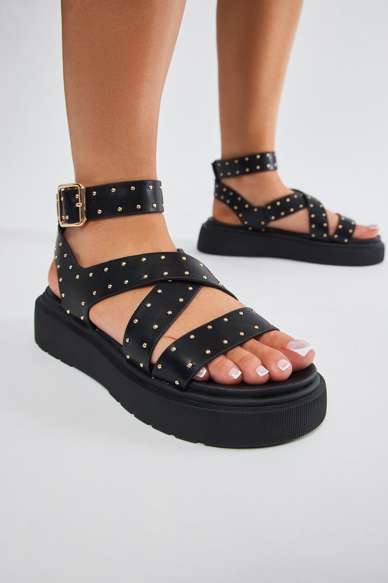 Ranae Studded Platform Sandals - Black sold by Fashion Nova