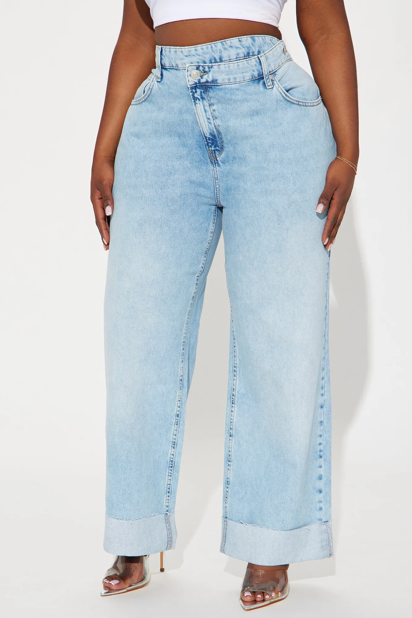Getting Caught In It Crossover Cuffed Straight Leg Jeans - Light Wash sold by Fashion Nova product image thumbnail 5