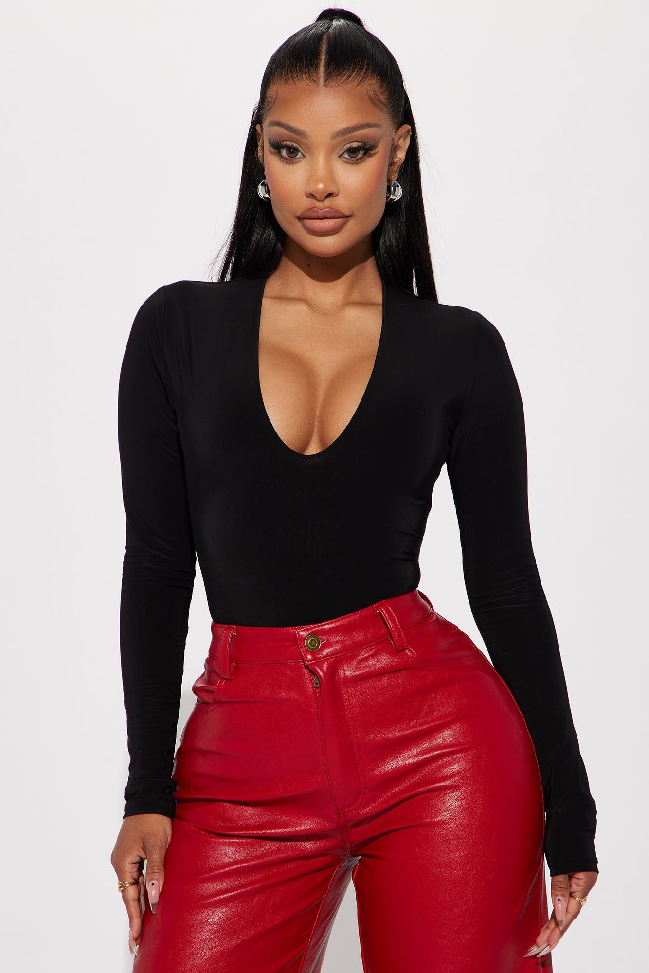 Take The Plunge Lined Long Sleeve Bodysuit - Black sold by Fashion Nova product image thumbnail 3
