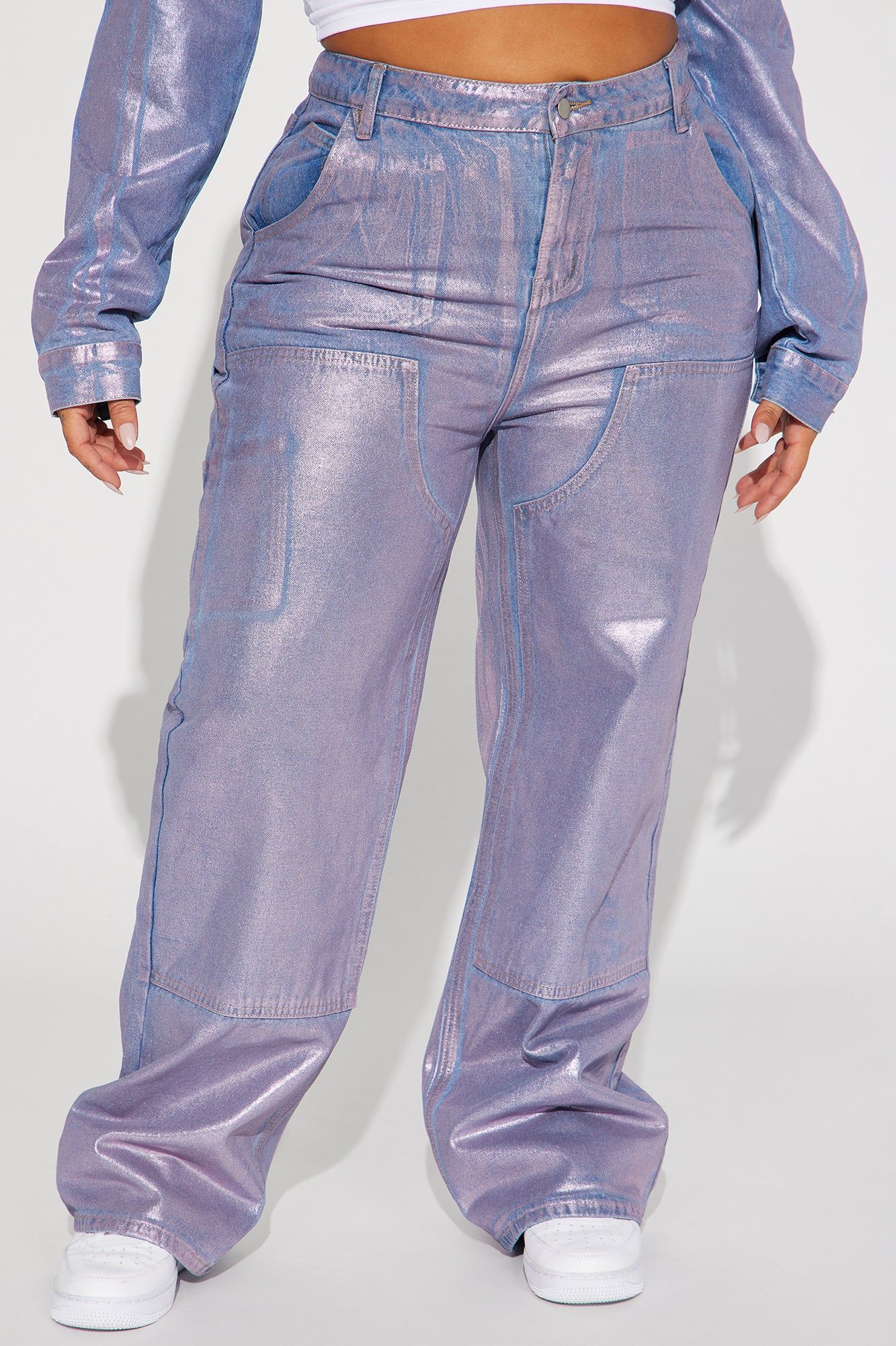 Big Time Magic Metallic Coated Straight Leg Jeans - Pink sold by Fashion Nova product image thumbnail 5