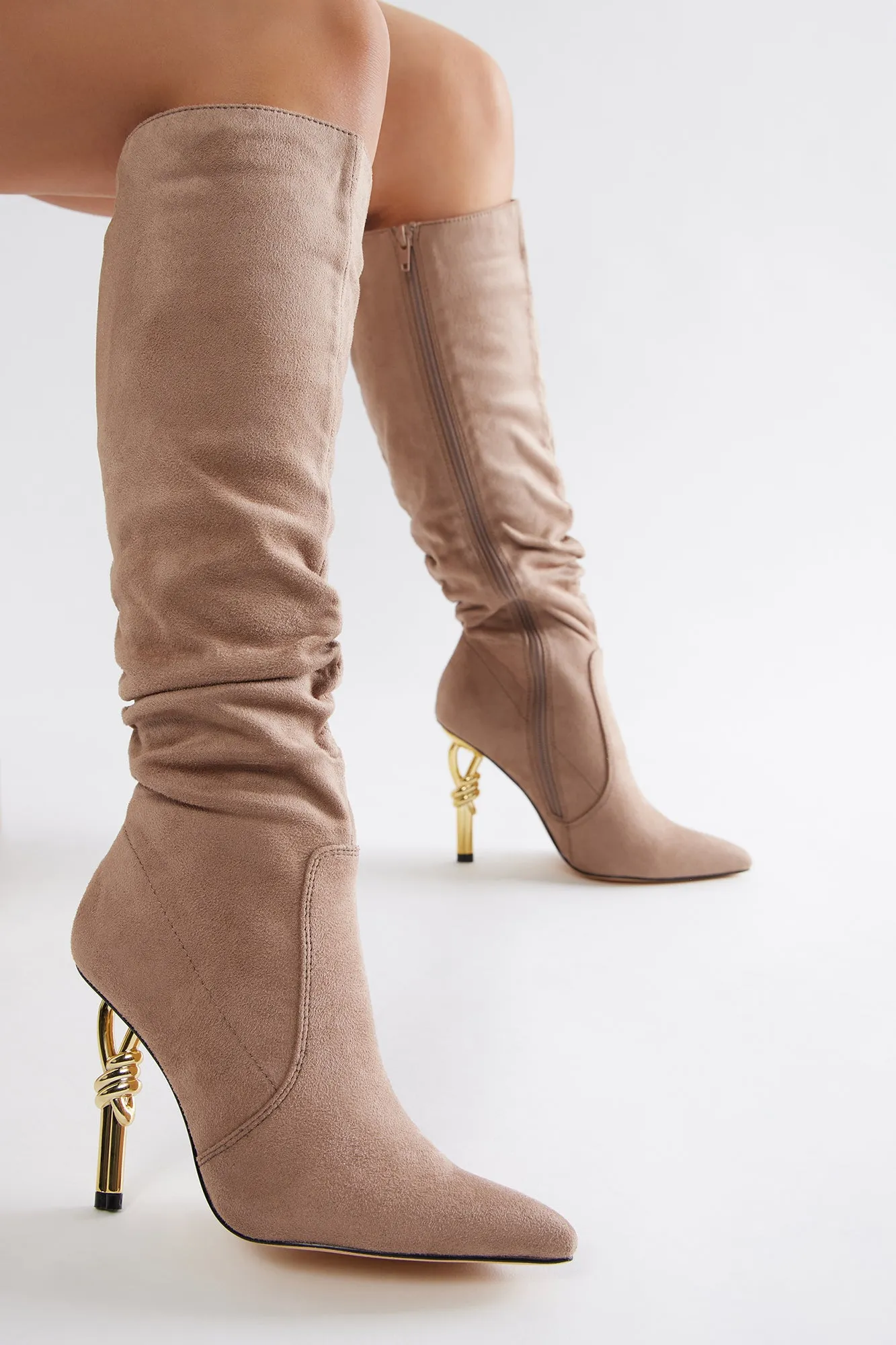 Knot My Problem Knee High Boots - Taupe sold by Fashion Nova