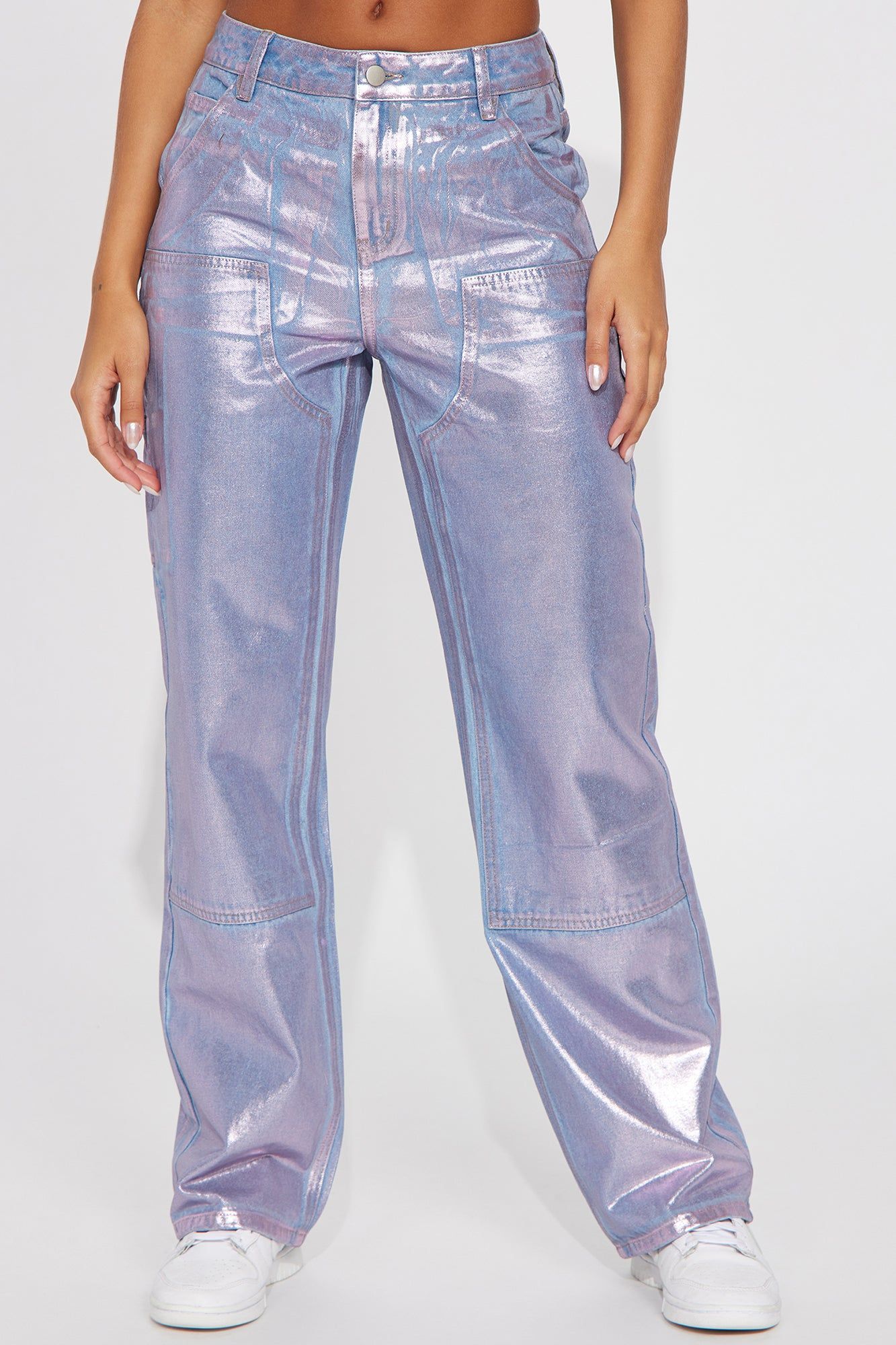 Big Time Magic Metallic Coated Straight Leg Jeans - Pink sold by Fashion Nova product image thumbnail 2