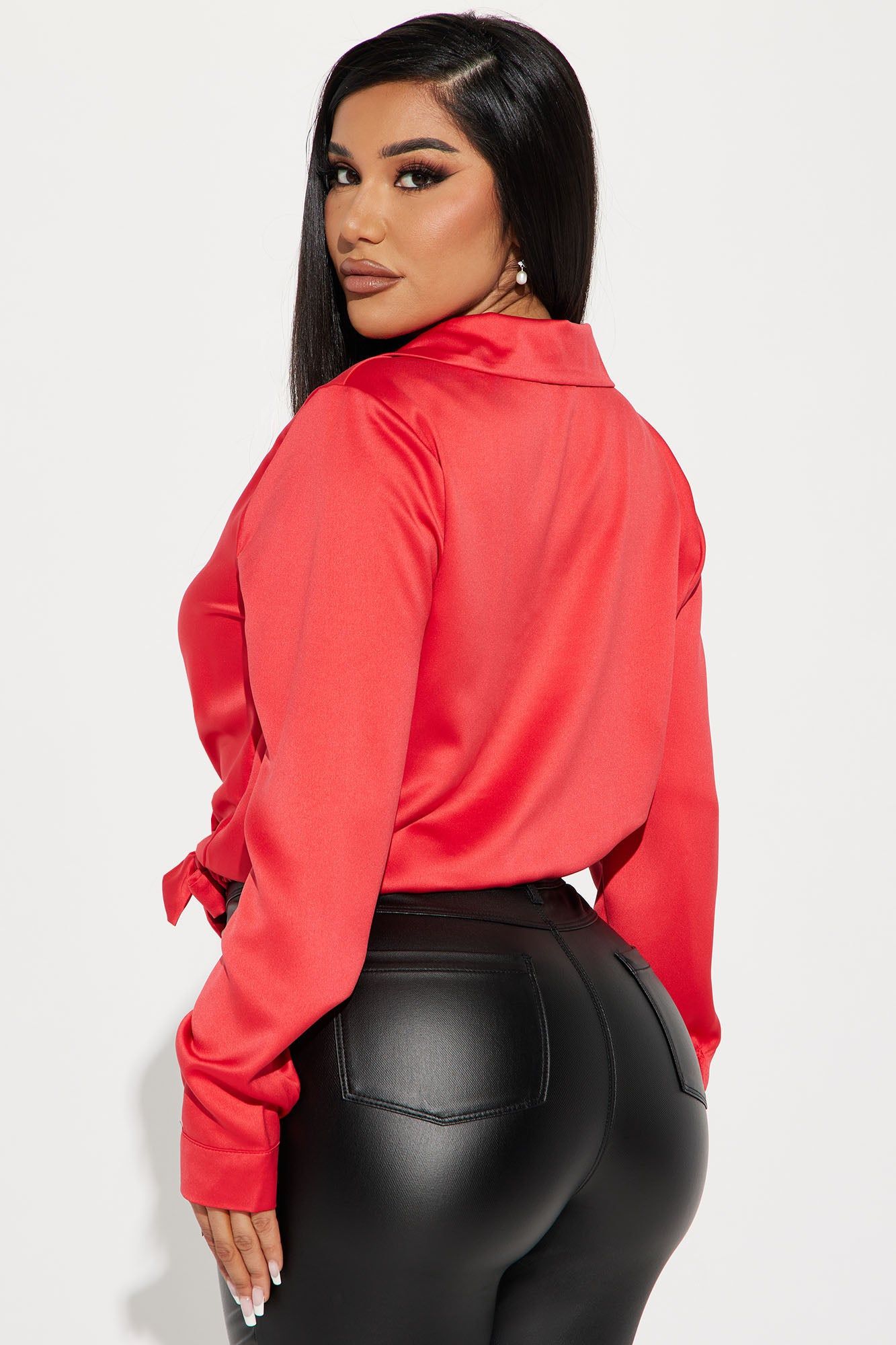 Olivia Satin Blouse Top - Red sold by Fashion Nova product image thumbnail 3