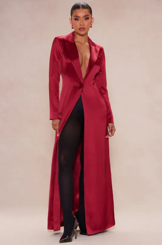 Deana Satin Maxi Blazer - Red sold by Fashion Nova