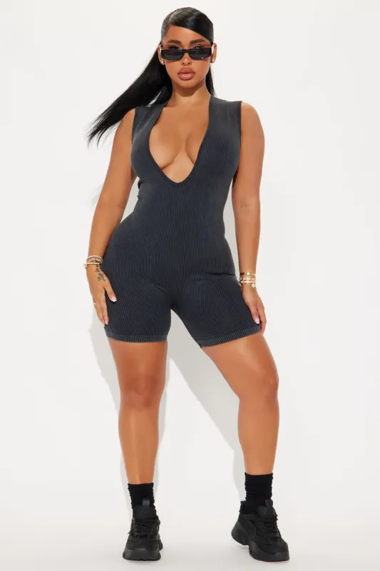 Julane Washed Seamless Romper - Black sold by Fashion Nova