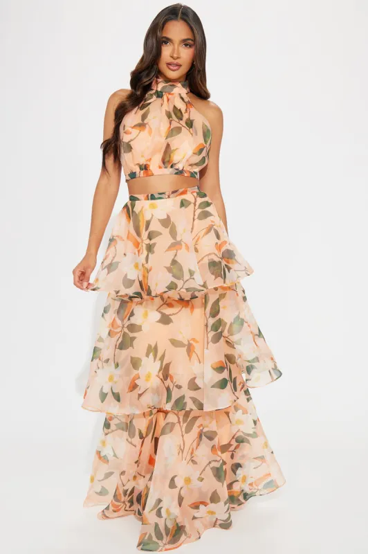 Garden Rose Skirt Set - Peach/combo sold by Fashion Nova