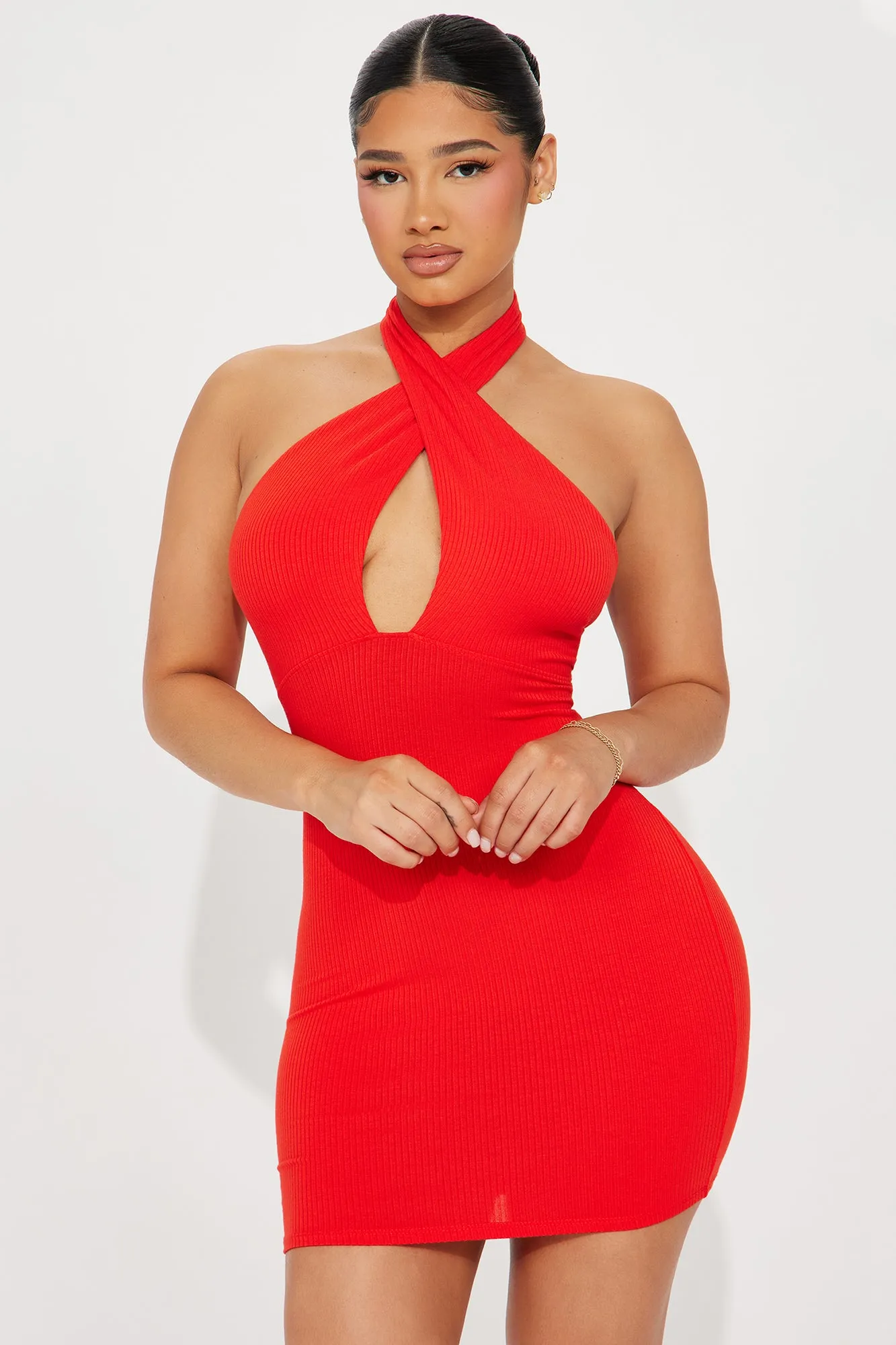 Always on Vacay Ribbed Mini Dress - Tomato Red sold by Fashion Nova