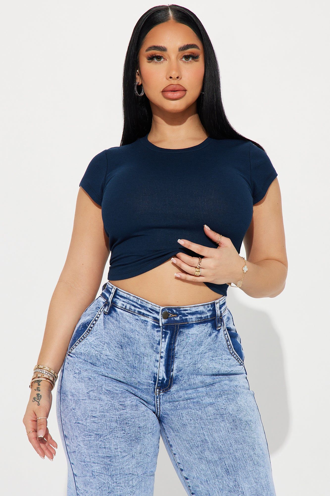 Kasey Ribbed Crop Top - Navy sold by Fashion Nova